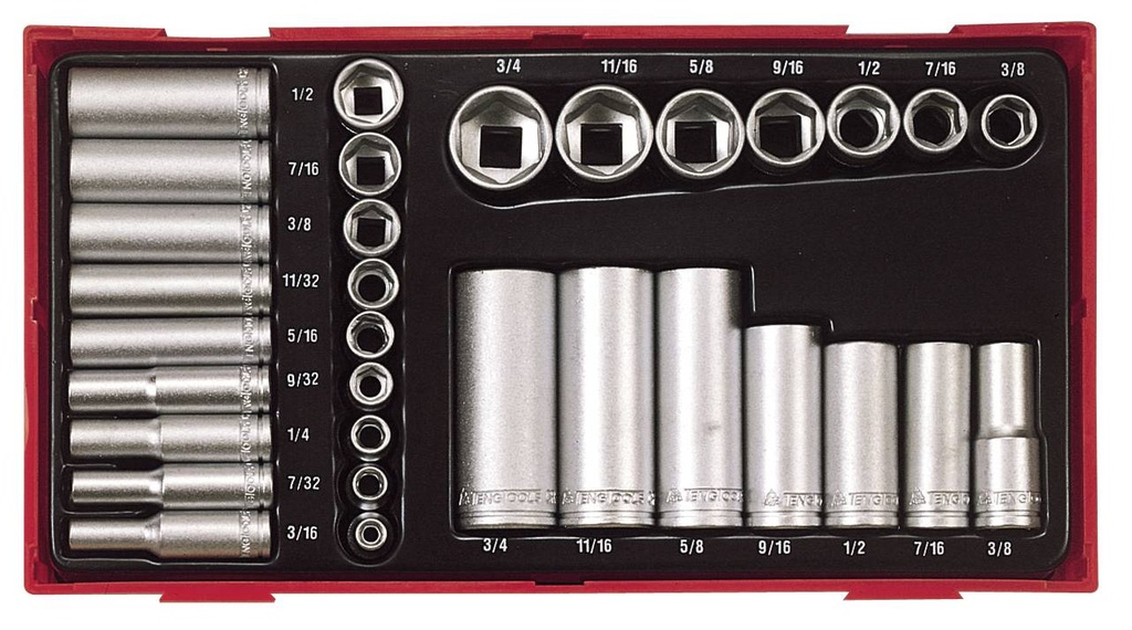 Socket Set 1/4dr & 3/8dr AF Tray 32pc Teng