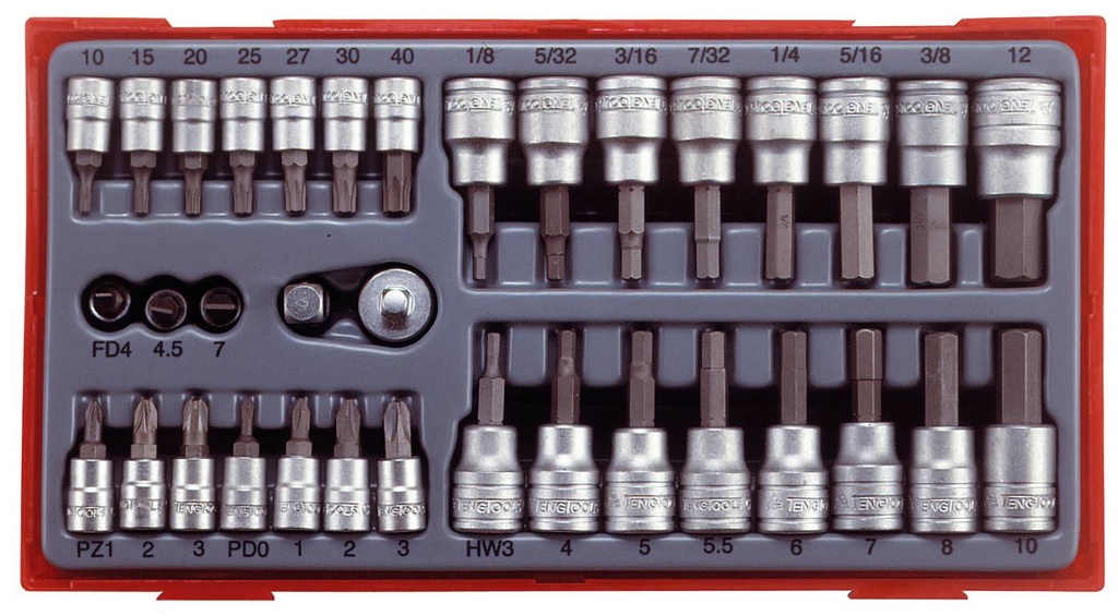 35  Pc 1/4" & 3/8" Dr Bits Socket Set TC-Tray Teng