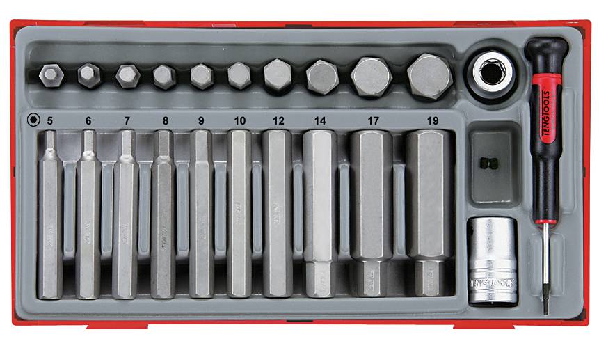 Bit Set 23pc Hex 40/75mm TC-Tray Teng