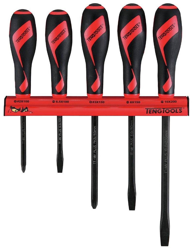 Screw Driver Set Tang Thru 5pc Wall Rack Teng