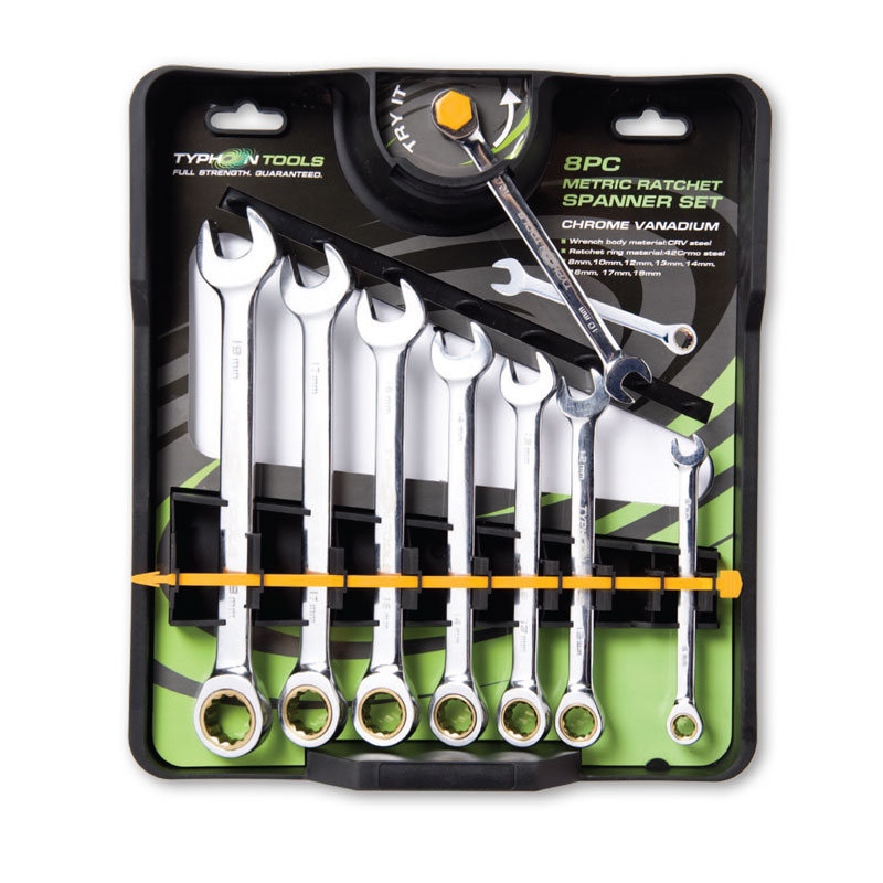 Gear Ratchet Spanner Set One Way 8-19mm 8pc Typh