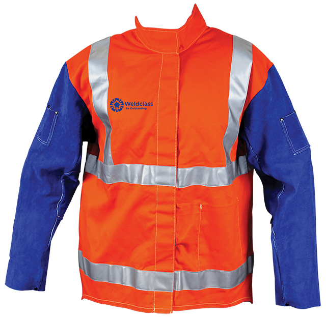 Welding Jacket Promax Leather Slv Blue/HiViz Med