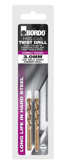 Jobber Drill 1.00mm HSSCo Bronze Bordo 2pk Clam
