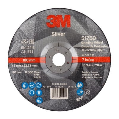 [3M.UU009017334] Grinding Disc 180x6.0x22 A36P Rigid Silver 3M