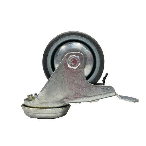 [CAS.EUR-GR4BHB] Castor 4" Bolt Hole Brake Grey Rubber Metal Center Euro