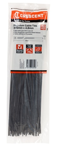 [CRES.WB14100] Cable Tie 370x4.8mm Black Nylon 100pk Crescent