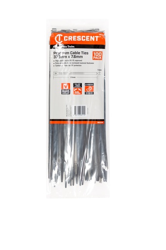 [CRES.WB15100] Cable Tie 370x7.6mm Black Nylon 100pk Crescent