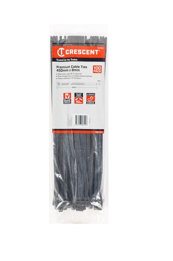 [CRES.WB18100HD] Cable Tie 450x8.0mm Black Nylon 100pk Crescent