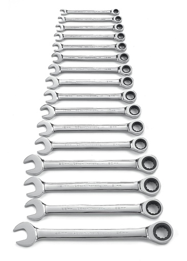 [GEAR.9416] Gear Ratchet Spanner Set One Way Metric 16pc