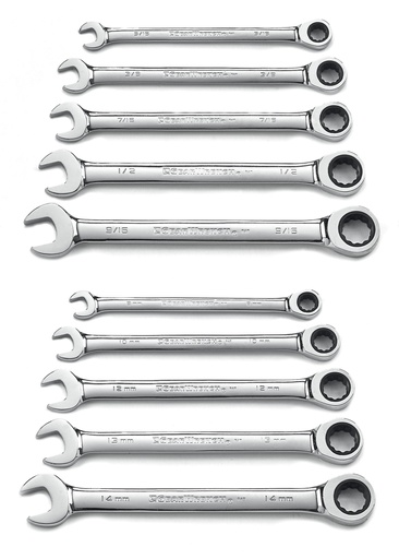 [GEAR.9418] Gear Ratchet Spanner Set One Way AF/Met 10pc