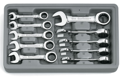 [GEAR.9520D] Gear Ratchet Spanner Set One Way Stubby Met 10pc