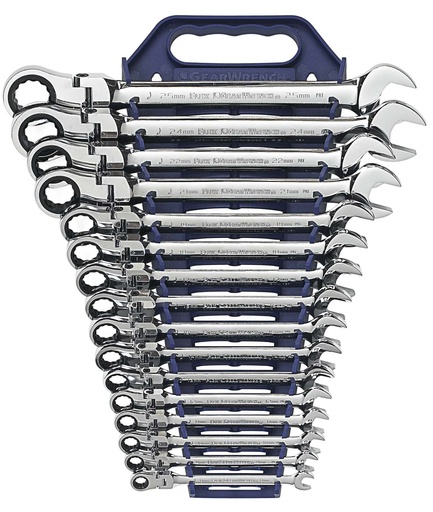 [GEAR.9902D] Gear Ratchet Spanner Set Flex Head Metric 16pc