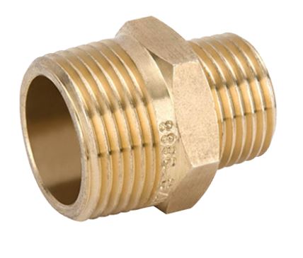 [PWE.RHN1510] Hexagon Reducing Nipple 15x10mm (1/2Mx3/8M) HN1510 Brass PWE