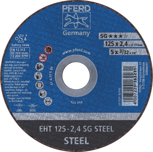 [PFERD.61321222] Cut Off Disc 125x2.4x22 EHT SG Steel Pferd