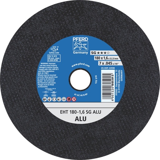 [PFERD.61326119] Cut Off Disc 180x1.6x22 SG Alum Pferd