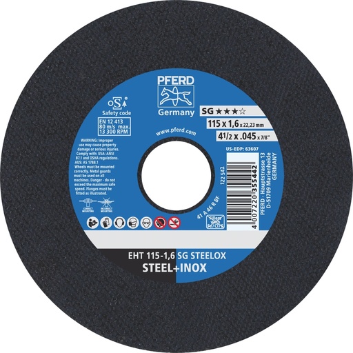 [PFERD.61340422] Cut Off Disc 115x1.6x22 SG Steel/Inox Pferd