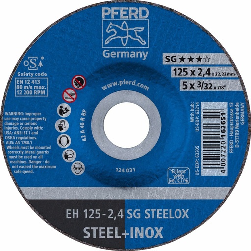 [PFERD.61341222] Cut Off Disc 125x2.4x22 EH SG Steel/Inox Pferd