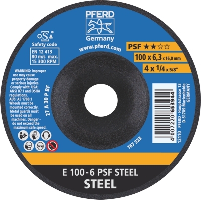 [PFERD.62010634] Grinding Disc 100x6.0x16 PSF Steel Pferd