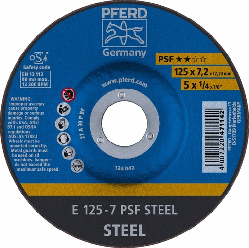 [PFERD.62012634] Grinding Disc 125x7.0x22 PSF Steel Pferd