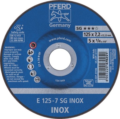 [PFERD.62212623] Grinding Disc 125x7.0x22 SGP Inox Pferd