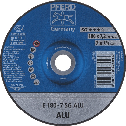 [PFERD.62217622] Grinding Disc 180x7.0x22 SG Alum Pferd