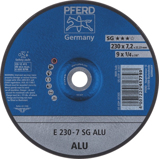 [PFERD.62223700] Grinding Disc 230x7.0x22 SG Alum Pferd