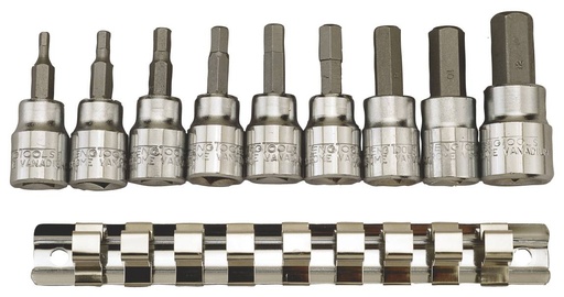 [TG.M3811] Inhex Socket Set 3/8dr AF On Rail 9pc Teng