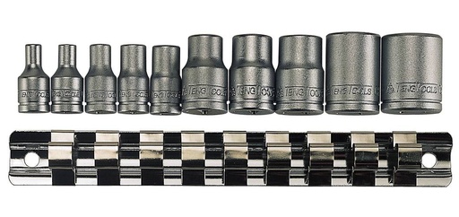 [TG.M3814] Torx Socket Set E 1/4dr & 3/8dr On Rail 10pc Teng