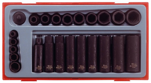 [TG.TT9024] Impact Socket Set 1/4dr & 3/8dr Met Tray 24pc Teng