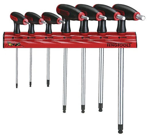 [TG.WRHEX07] 7 Pc T Handle Ball Hex Drivers Wall Rack Metric Te