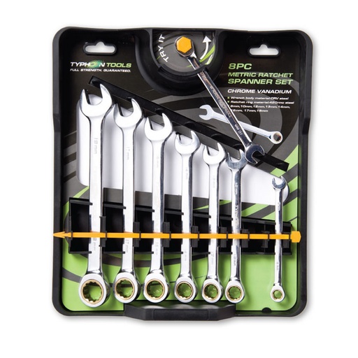 [TY.70021] Gear Ratchet Spanner Set One Way 8-19mm 8pc Typh