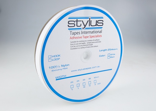 [STYLUS.3322] Velcro Hook 25mm x 25M White Adhesive