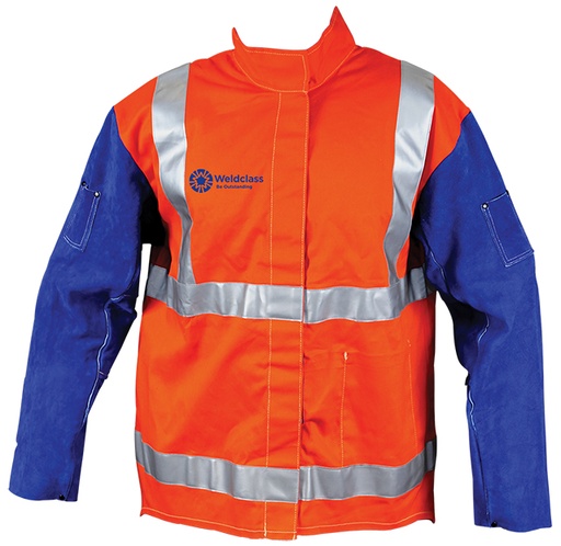 [WC.WC-04767] Welding Jacket Promax Leather Slv Blue/HiViz 4XL